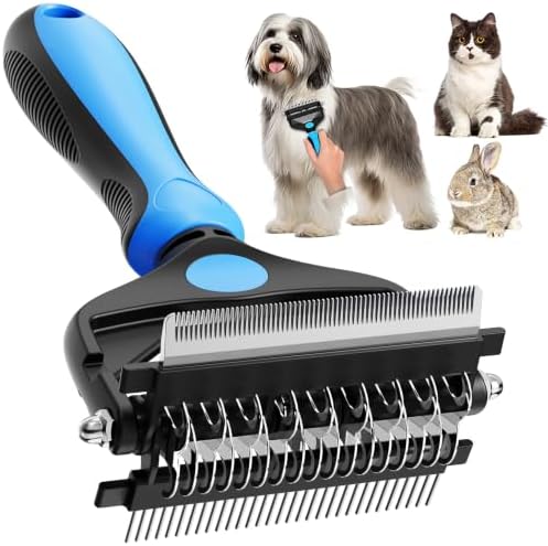 3-in-1 Professional Pet Grooming Brush for Dogs & Cats – Dematting Comb, Undercoat Rake & Deshedding Tool for Long & Short Hair, Heavy Shedding & Matted Fur (Blue) by AXEFUN