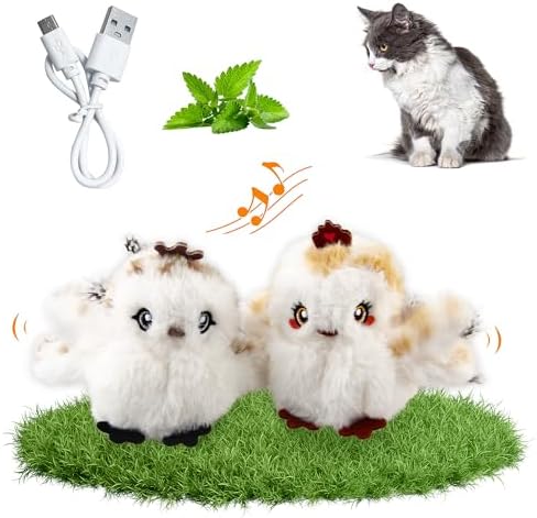 Gigwi Flappy Bird Cat Toy For Indoor Cats, Rechargeable Lifelike Sandpiper Interactive Flapping Bird Cat Toy Tweet, Flapping Wings & Lively Chirping, Catnip Toys For Kitten, Touch Activated (Couple) by PETGEEK