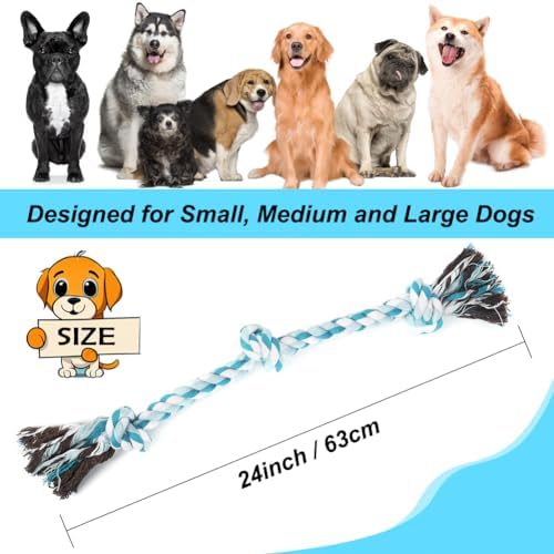 SZEE Dog Rope Toys, 24 in 3 Knots Chew Rope for Medium and Large Dogs, Natural Cotton Pet Pull Toy for Tug of War and Teeth Cleaning (Blue) - Image 3