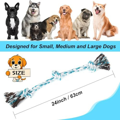 SZEE Dog Rope Toys, 24 in 3 Knots Chew Rope for Medium and Large Dogs, Natural Cotton Pet Pull Toy for Tug of War and Teeth Cleaning (Blue) - Image 3