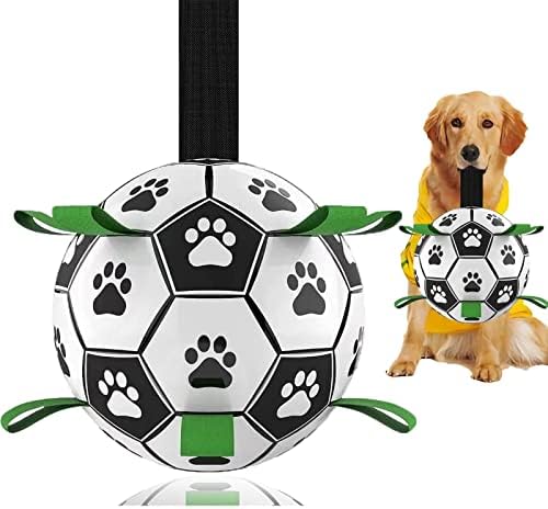 Dog Toys Soccer Ball, Interactive Dog Toys for Tug of War, Puppy Birthday Gifts, Tug Toy, Water Toy, World Cup Durable Balls for Medium & Large Dogs（8 INCH by Unknown
