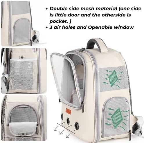 Lollimeow Pet Carrier Backpack, Bubble Backpack Carrier, Cats and Puppies,Airline-Approved, Designed for Travel, Hiking, Walking & Outdoor Use (Beige) - Image 4