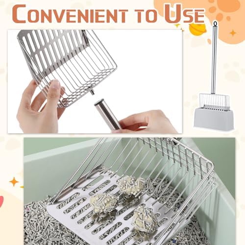 Tioncy Metal Cat Litter Scoop with Holder 17.5 Inch Long Handle Cat Scooper for Litter Box Deep Cat Fast Sifter Shovel Stainless Steel Cat Litter Sifter Scoop Pet Scooper for Kitten Cat Dog Poop - Image 3