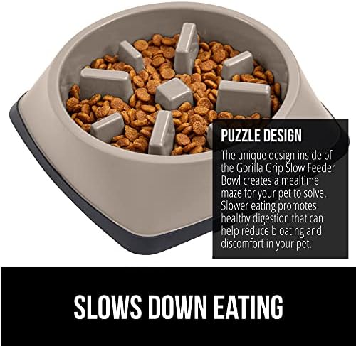GORILLA GRIP® Patented Slow Feeder Dog and Cat Bowl, BPA Free, 1 Cup Beige - Image 3