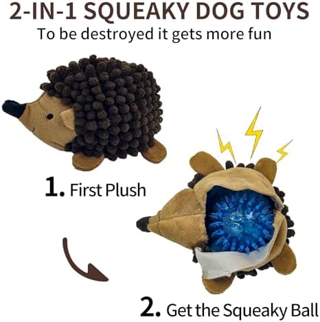 2-in-1 No-Stuffing Hedgehog Dog Toys 3 PCS, Squeaky Ball for Throwing Play - Image 2