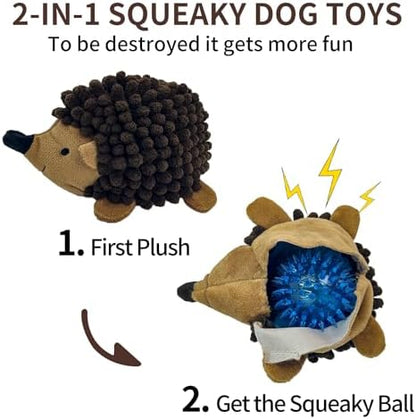 2-in-1 No-Stuffing Hedgehog Dog Toys 3 PCS, Squeaky Ball for Throwing Play - Image 2