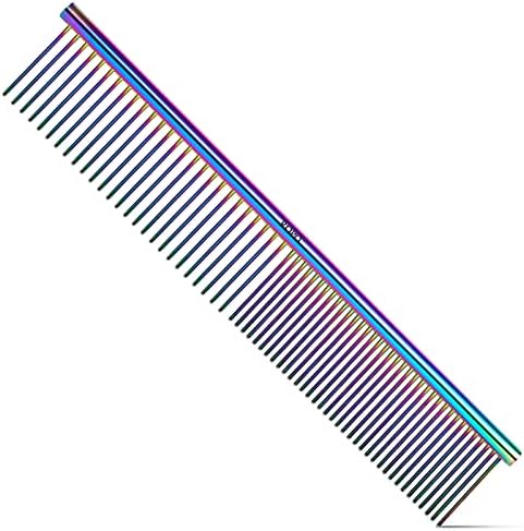 ROPO Dog Comb for Removing Matted Fur - Pet Dematting Comb with Rounded Teeth and Non-Slip Grip Handle - Prevents Knots and Mats for Long and Short Haired Pets (Round handle, Colour) by Petsupplies