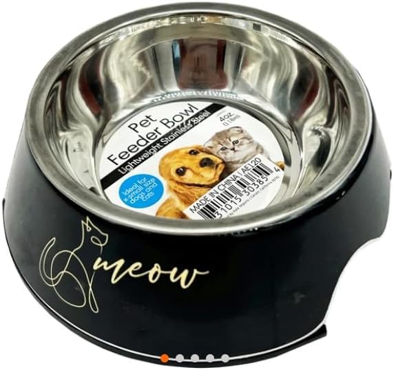 Alexie Inc Pet Feeder Bowls, 4.5 Inch Stainless Steel, Small Dogs and Cats, Non-Slip Base, Black