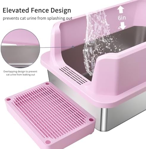 RIZZARI Open Cat Litter Box: Stainless Steel High Walls with Scoop - Image 5