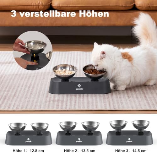 ZOMISIA Raised Cat Food and Water Bowls with 3 Height for Indoor Cats, 15° Tilted in Both Ways Elevated Base Anti Vomiting Cat Dishes, Anti Spill for Puppies - Image 2