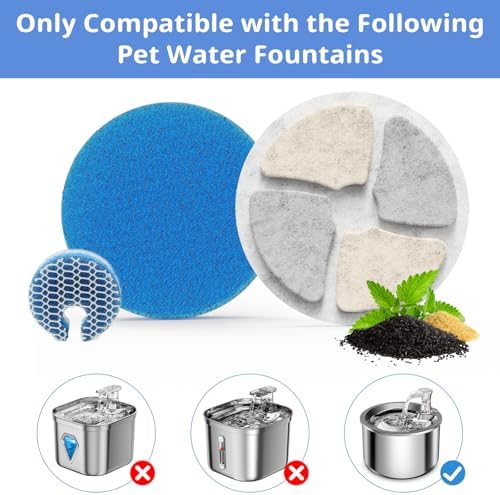 Stainless Steel Cat Water Fountain Filters, 10 Pack Replacement Filters Fit for Round 2L/67oz Automatic Pet Fountain, Filter with Triple Filtration System (10+10+10) - Image 2