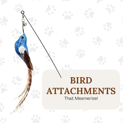 Interactive Cat Toys for Bored Indoor Adult Felines - Any Surface Base Teaser Wand - Feather Stimulation Activity - Bird Simulation Self Play Kitten Enrichment Solo Exercise - Juguetes para Gatos