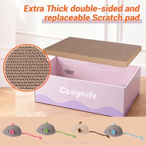 3PCS Cat Scratcher Cardboard, Oval Cat Scratch Pad Bowl Nest for Indoor Cats, Round Cat Scratching Board Corrugated Lounge Cat Bed, Furniture Protector for Couch (Purple, 17 * 11.5 in) - Image 3