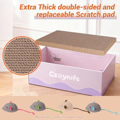 3PCS Cat Scratcher Cardboard, Oval Cat Scratch Pad Bowl Nest for Indoor Cats, Round Cat Scratching Board Corrugated Lounge Cat Bed, Furniture Protector for Couch (Purple, 17 * 11.5 in) - Image 3
