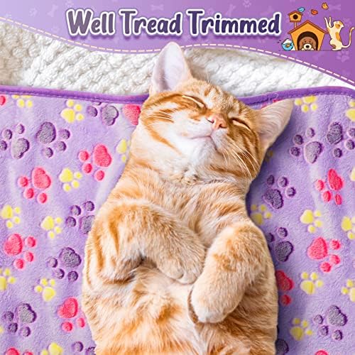 Tatuo 4 Pack Fleece Dog Blanket for Pet,Purple,30 x 20.5 Inch,Paw - Image 4