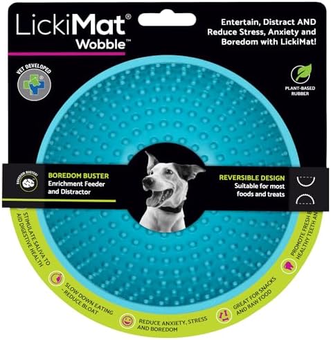 LickiMat Wobble, Dog Slow Feeder Bowl Lick Mat, Boredom Anxiety Reducer; Perfect for Food, Treats, Yogurt, or Peanut Butter. Fun Alternative to a Slow Feed Dog Bowl, Turquoise by LICKIMAT