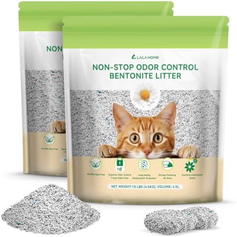 Bentonite Litter Sodium Mineral Cat Litter Clumping, Odor Control Kitty Litter for Self Cleaning Box & Automatic Litter Box, Dust Free, Strong Durability, 20 lb by LALAHOME