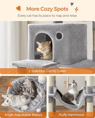 Feandrea Cat Tree, 81.1-Inch Large Cat Tower, Multi-Level Condo, Light Gray - Image 4