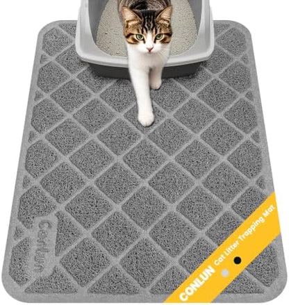 Conlun Cat Litter Mat Litter Trapping Mat, Premium Durable PVC Grid Mesh with Scatter Control, Non-slip, Less Waste Cat Litter Box Mat, Soft on Kitty’s Paws, Urine Waterproof, 24" x 17" Grey by Conlun