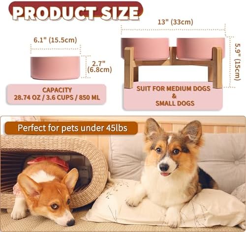 Elevated Ceramic Dog Bowl, 3.6 Cups Dog Food and Water Bowl Set with Stand - Image 2
