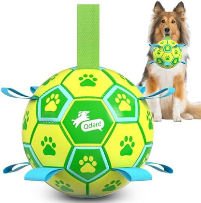 QDAN Dog Toys Soccer Ball, Durable Dog Balls with Strap for 30-90 lbs Dogs by QDAN