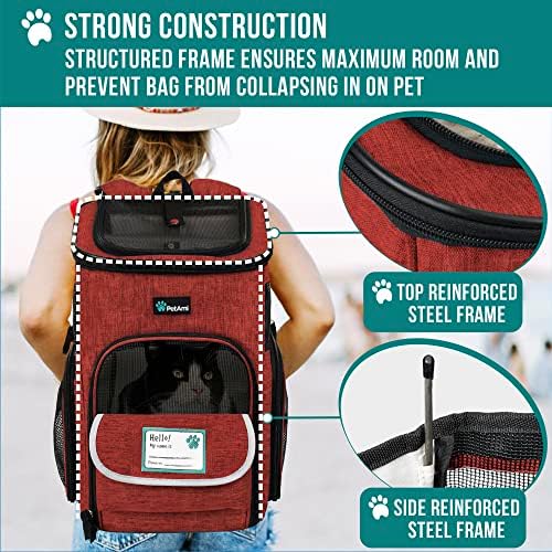 PetAmi Dog Backpack Carrier, Airline Approved 4-Way Entry Cat Bag, Red - Image 6