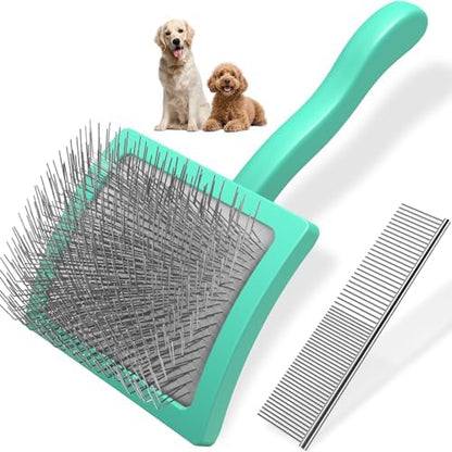 2PCS Slicker Brush for Dogs & Pet Comb,Professional Dog Grooming Brush (Goldendoodles,Poodles,Labradoodles) with Extra Long Pins to Effectively Remove Tangles, Knots and Mats (Cyan, Large) by Unknown