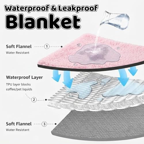 Waterproof Dog Blanket Reversible Fluffy Pet Bed Cover Pink Puppy Blankets Leakproof Sofa Couch Washable Cover Cat Pet Blanket for Warm-S - Image 6
