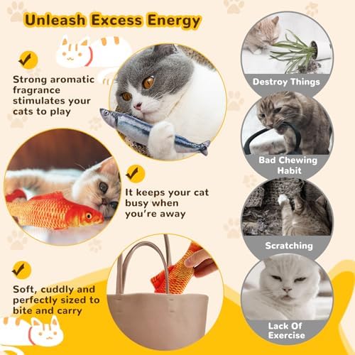 Catnip Toys 5 Pack - Simulation Fish Shape Realistic Fluffy Catnip Doll Interactive Pets Pillow Chew Bite Supplies for Cat Kitten Kitty - Image 4