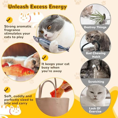 Catnip Toys 5 Pack - Simulation Fish Shape Realistic Fluffy Catnip Doll Interactive Pets Pillow Chew Bite Supplies for Cat Kitten Kitty - Image 4