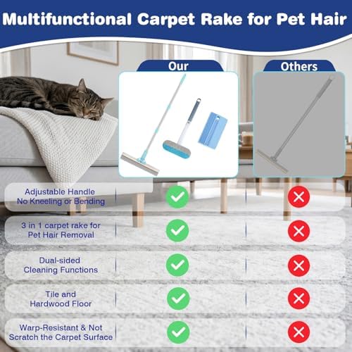 Carpet Rake for Pet Hair Removal: Adjustable 54" Handle No Bending - Image 3