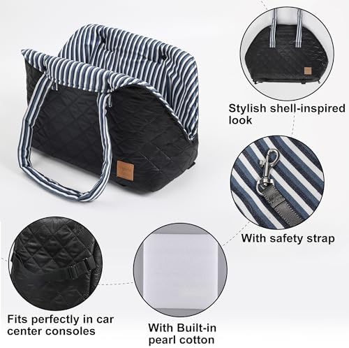 Small Dogs Under 12 lbs Adjustable Portable Center Console Car Seat, Built-in Bubble wrap, Fits Most Cars & SUVs with Convenient Handbag Functionality, Stylish Travel Pet Bag (Black) - Image 6