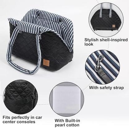 Small Dogs Under 12 lbs Adjustable Portable Center Console Car Seat, Built-in Bubble wrap, Fits Most Cars & SUVs with Convenient Handbag Functionality, Stylish Travel Pet Bag (Black) - Image 6