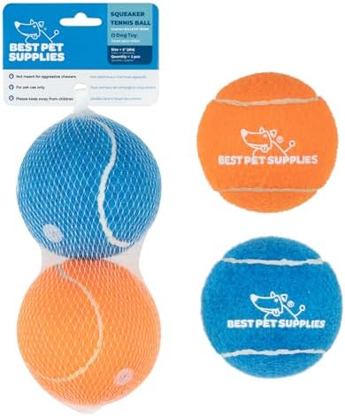 Best Pet Supplies Interactive Squeaky Dog Chew Toy, Ideal Dog Toys for Chewers, Small, Medium & Large Dogs, and Fetch Lovers - Tennis (Assorted Color), Large (Pack of 2) by BestPetSuppliesLLC