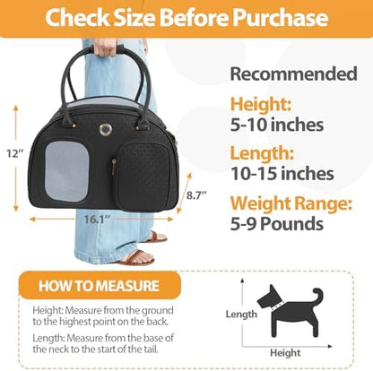 Dog Purse Carrier for Small Dogs, TSA Airline Approved Pet Tote Bag, Fashion Soft-Sided Puppy Carrier Purse with Pockets for Travel, Daily Outings (Black, 16.1inch x 8.7inch x 12inch) - Image 3