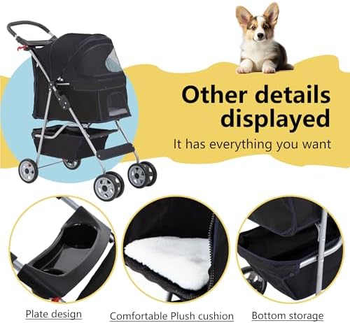FDW | 4-Wheel Foldable Pet Stroller | Dark Black | Lightweight & Portable - Image 6