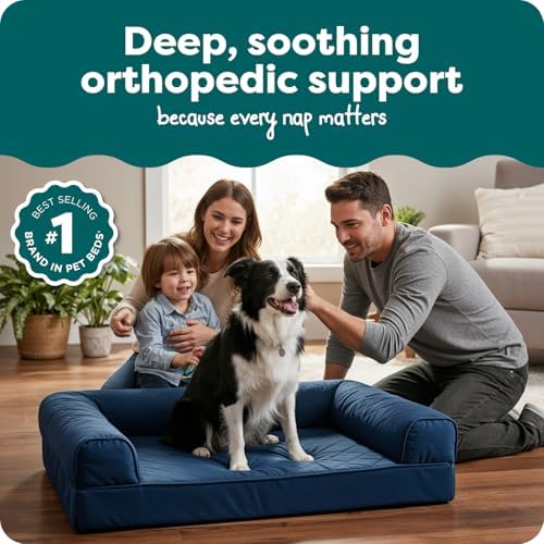 FurHaven Classic Sofa Orthopedic Dog Bed for Large Dogs with Egg Crate with a Solid Orthopedic Foam Base for Joint Support, Removable Washable Cover, Large, Quilted Sofa, Navy (Blue) - Image 2