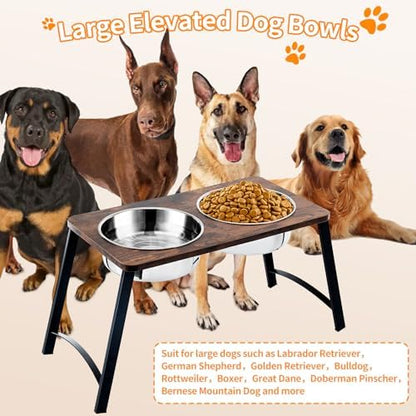 Elevated Dog Bowls for Medium and Large Dogs Wood Raised Bowl Stand with Two 1700ML (58oz) Stainless Steel Dog Food and Water Bowls,Non-Slip - Image 3