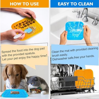 2 PCS Lick Mat for Dogs, Slow Feeder Licking Mat, Anxiety Relief Lick Pad with Suction Cups for Peanut Butter Food Treats Yogurt, Pets Bathing Grooming Training Calming Dog Bowl Mat - Image 5