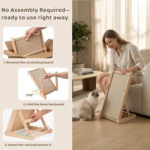 XiaZ Cat Scratcher, 23" Sisal Cats Scratching Board with 5 Adjustable Heights, No Assembly Required, Foldable Cat Scratchers for Indoor Cats and Kittens, Ready to Use - Image 2