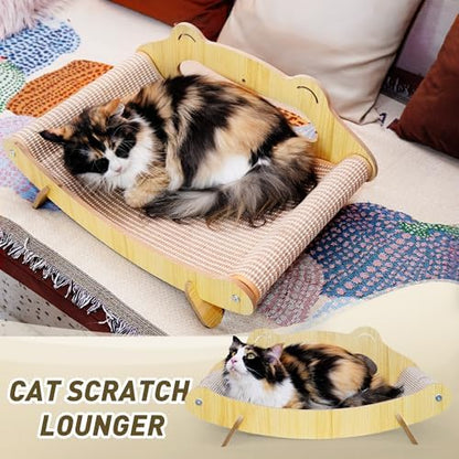 Sisal Cat Scratcher Bed with Hammock, Solid Wood Frame Cat Scratch Pad & Lounger for Indoor Cats, Durable Natural Sisal Cat Furniture Protector for Scratch, Rest and Sleep(Large) - Image 2