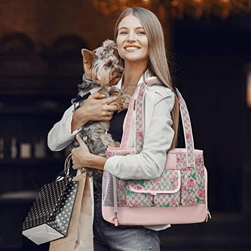 Dog Carrier, Cat Carrier, Pet Carrier, Foldable Waterproof Premium PU Leather Oxford Cloth Dog Purse, Portable Tote Bag Carrier for Small to Medium Cats and Small Dogs (Flower Pattern) - Image 6