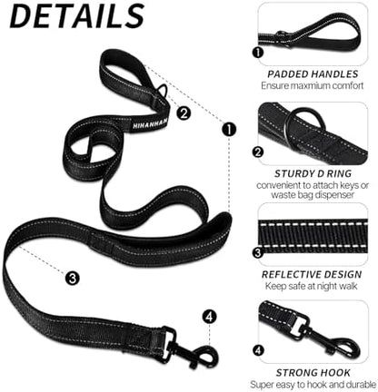 Reflective Dog Leash with Double Handle, Dog Leash 4 FT Long, Supports Medium and Large Dogs, Heavy Duty for Walking, Running, and Training, Black - Image 2
