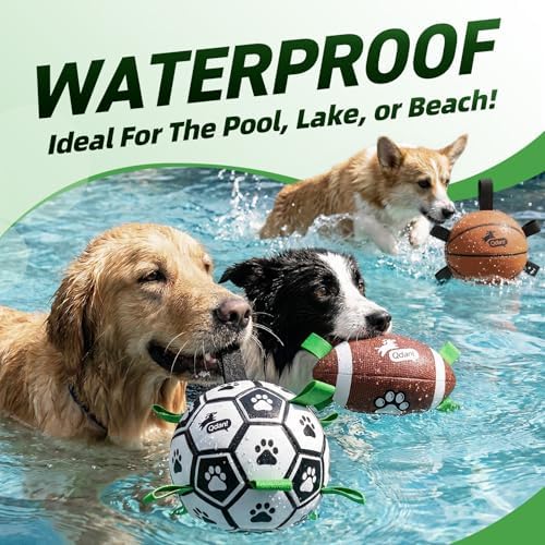 QDAN Dog Soccer Ball Football Basketball Set - 3 PCS Dog Balls with Strap for Tug of War, Soccer Ball Football Toys for Small Medium Large Dogs, Herding Ball for Dogs, Dog Birthday Toy - Image 4