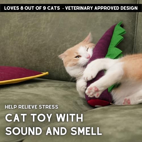 pawdaz Large Cat Toy Dino, Catnip Matatabi Silvervine Filled Help Relief Stress Interactive Indoor Cat Kicker with Bell and Smell (Purple) - Image 2