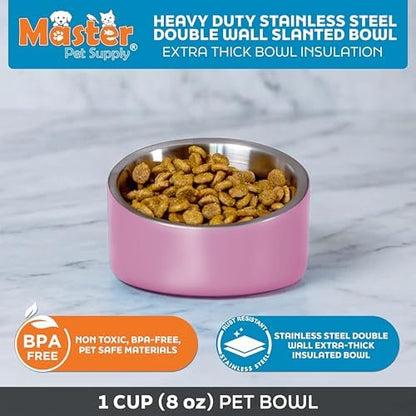 Master Pet Supply Stainless Steel Slanted Dog Cat Food Bowl 8 oz Hyper Pink - Image 3