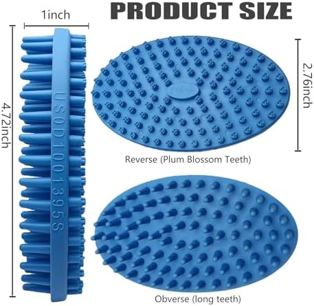 Dog Grooming Brush, Lilpep Pet Shampoo Bath Brush Soothing Massage Rubber Comb with Adjustable Ring Handle for Long Short Haired Dogs and Cats (2 pale blue, 2 sided brush) - Image 2