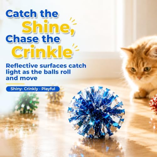 HA SHI Cat Crinkle Balls 50 Pack, 1.6 Inch Shiny Mylar Toy Balls for Cats - Image 5