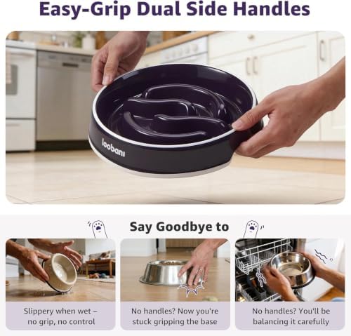 LOOBANI 3.5 Cups Ceramic Slow Feeder Dog Bowls Large Dogs with Grip Handles - Image 5