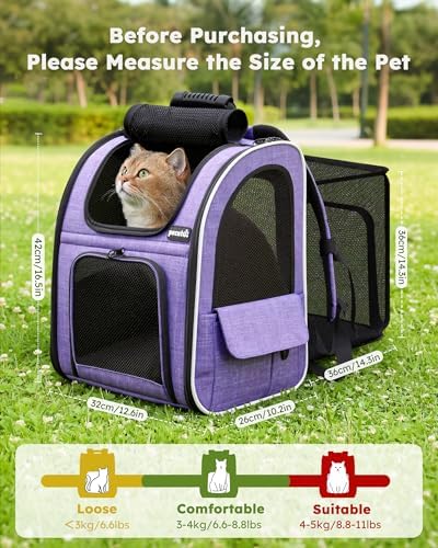 pecute Cat Backpack Expandable, Cat Carrier with Breathable Window - Image 2